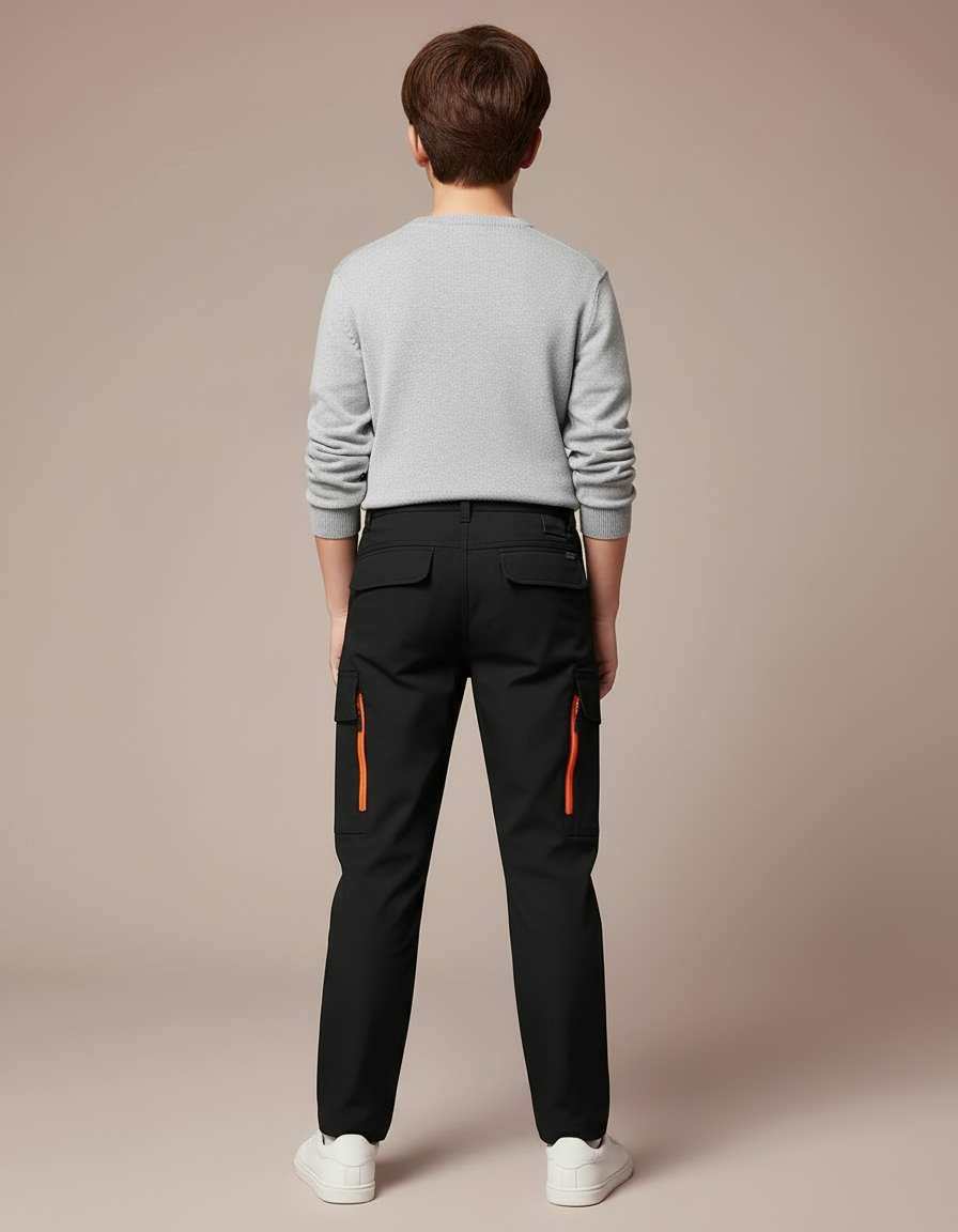 Pantalon Cargo Noir Zips Oranges Multipoches Garçon - Polyester - vue 2