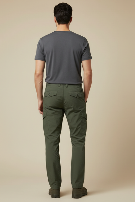 Pantalon Cargo Homme Vert Militaire Décontracté Multi-Poches - Kaki Polyester - vue 2