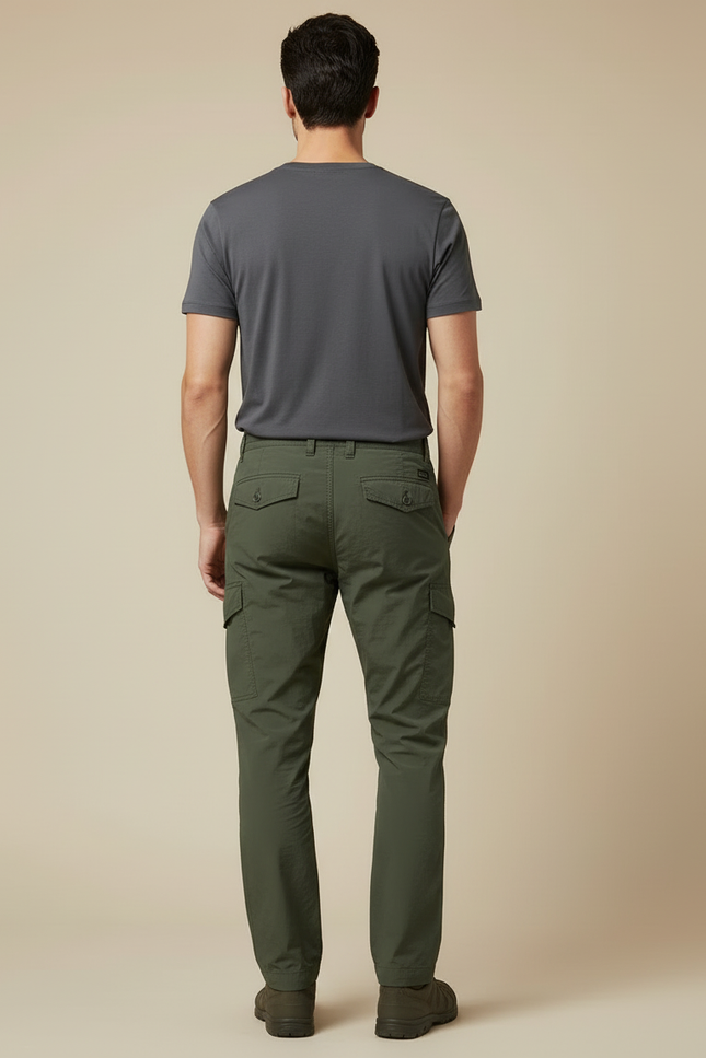 Pantalon Cargo Homme Vert Militaire Décontracté Multi-Poches - Kaki Polyester - vue 2