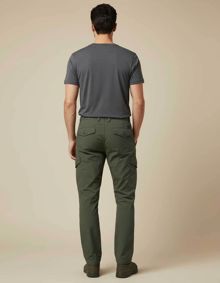 Pantalon Cargo Homme Vert Militaire Décontracté Multi-Poches - Kaki Polyester - vue 2