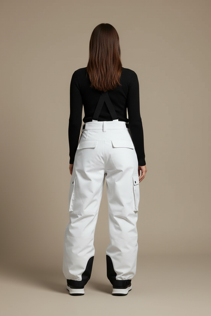 Pantalon Cargo Blanc Ample Bretelles Imperméable Hiver - Polyester - vue 2