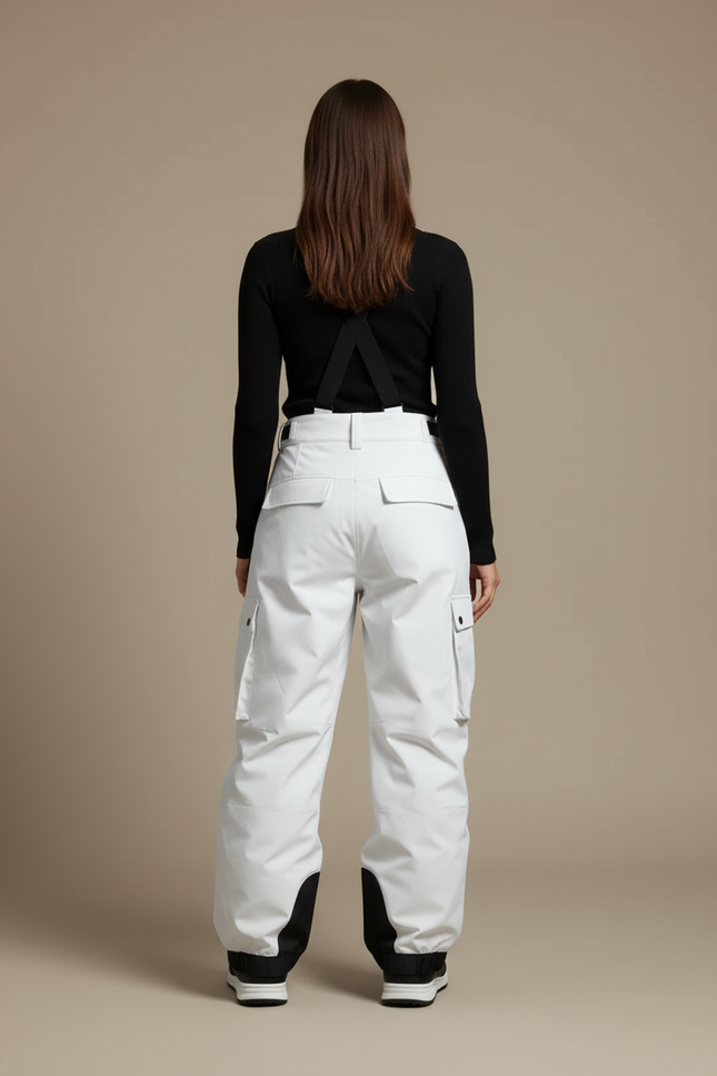Pantalon Cargo Blanc Ample Bretelles Imperméable Hiver - Polyester - vue 2