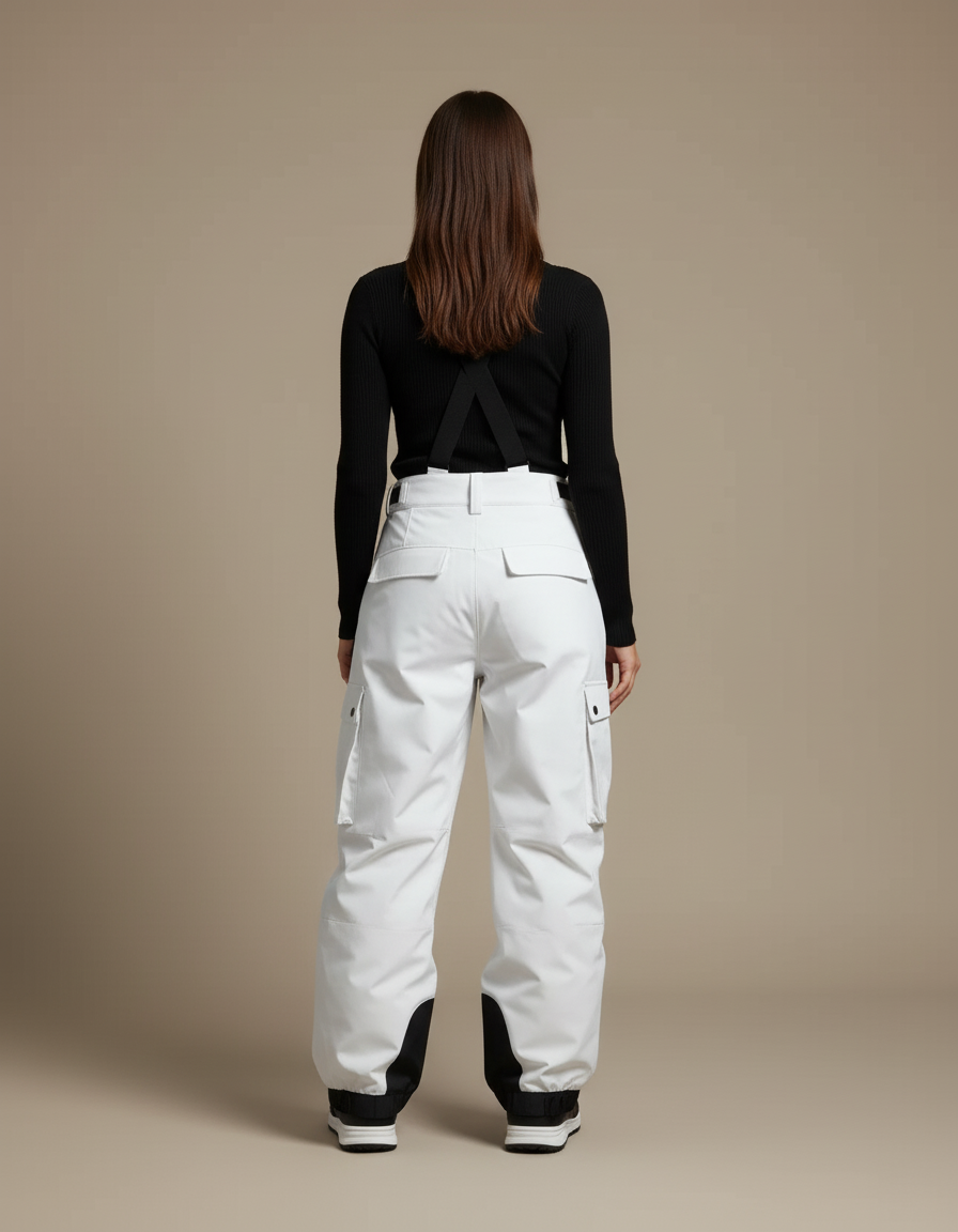 Pantalon Cargo Blanc Ample Bretelles Imperméable Hiver - Polyester - vue 2