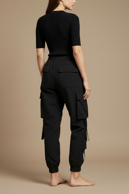 Pantalon Cargo Noir Femme Ample Multi-Poches Streetwear - Polyester - vue 2