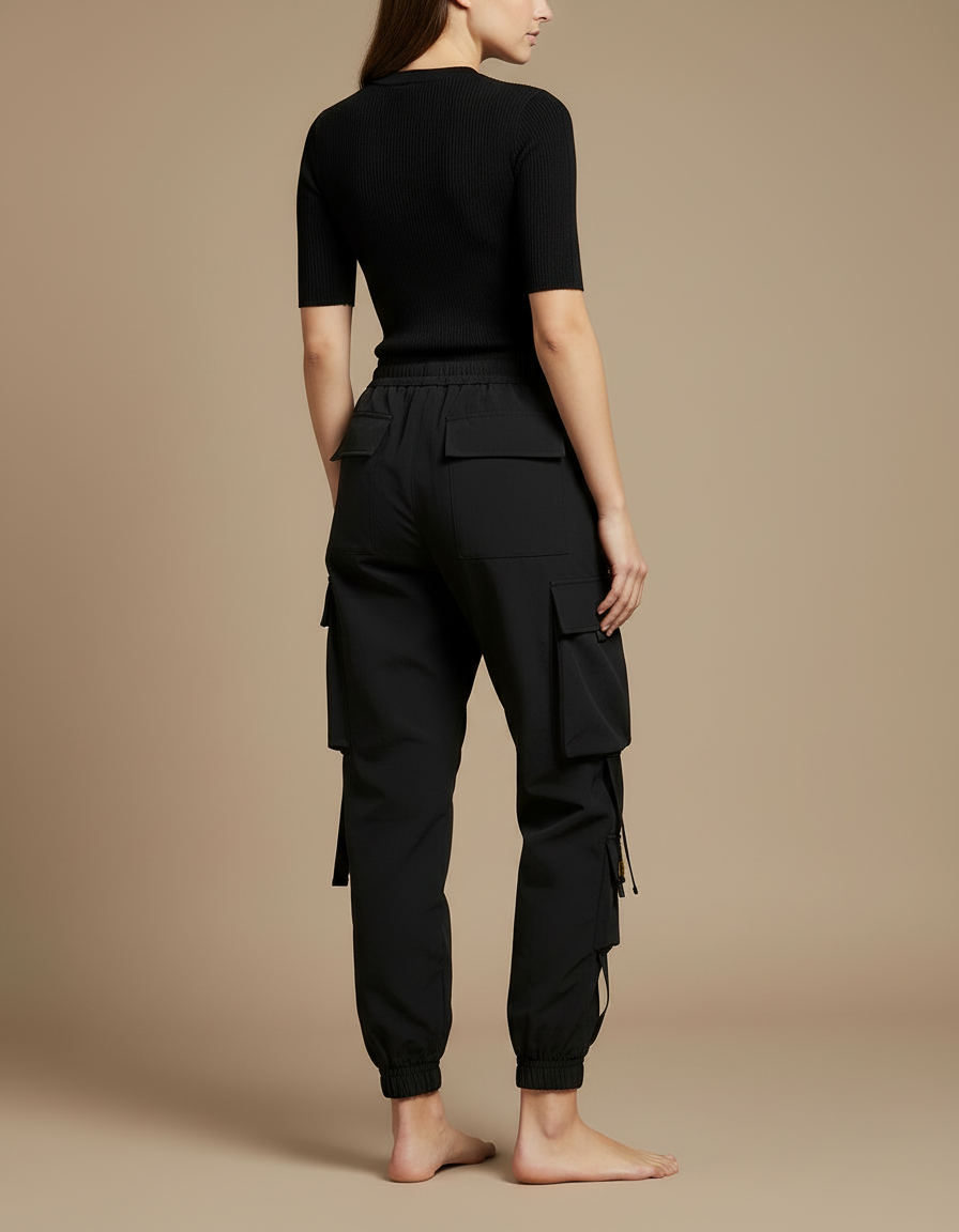 Pantalon Cargo Noir Femme Ample Multi-Poches Streetwear - Polyester - vue 2