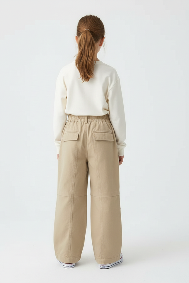 Pantalon Cargo Beige Ample Coton Enfant Décontracté Poches - Toile - vue 2
