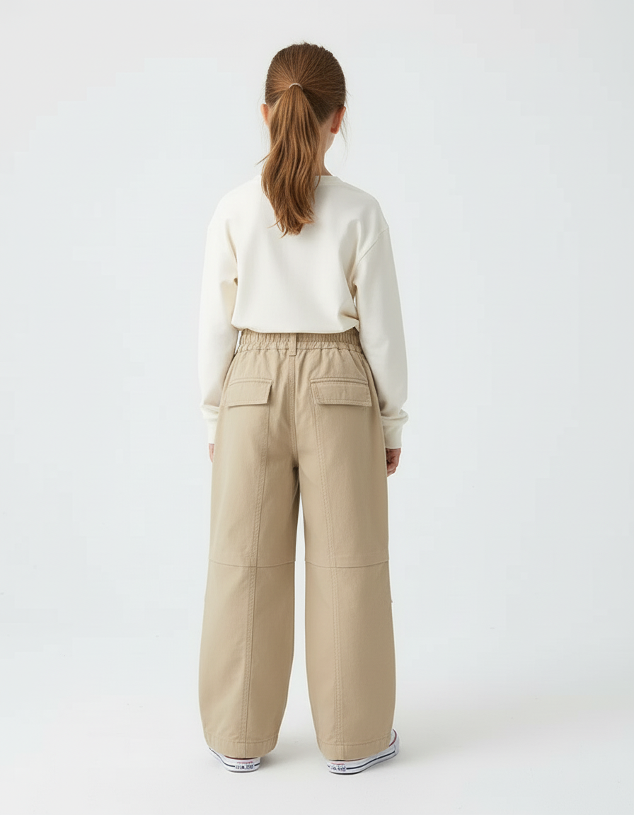 Pantalon Cargo Beige Ample Coton Enfant Décontracté Poches - Toile - vue 2