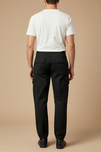Pantalon Cargo Noir Coton Multipoches Confortable Homme - vue 2