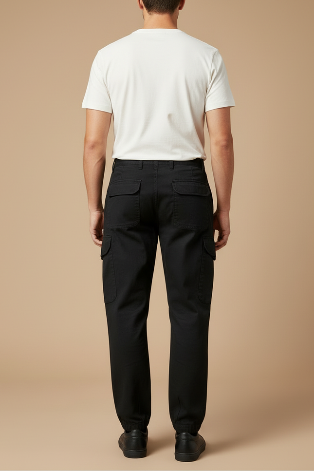 Pantalon Cargo Noir Coton Multipoches Confortable Homme - vue 2