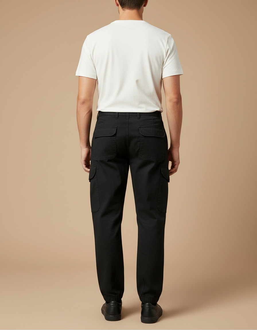 Pantalon Cargo Noir Coton Multipoches Confortable Homme - vue 2