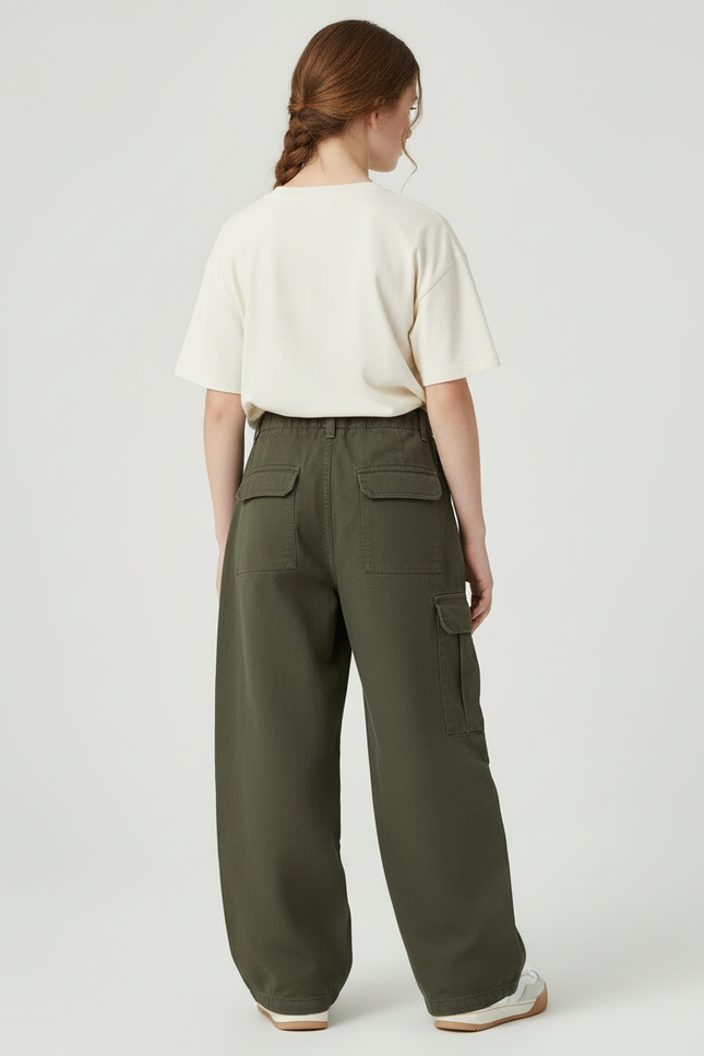 Pantalon Cargo Kaki Ample Multipoches Coton Enfant - vue 2
