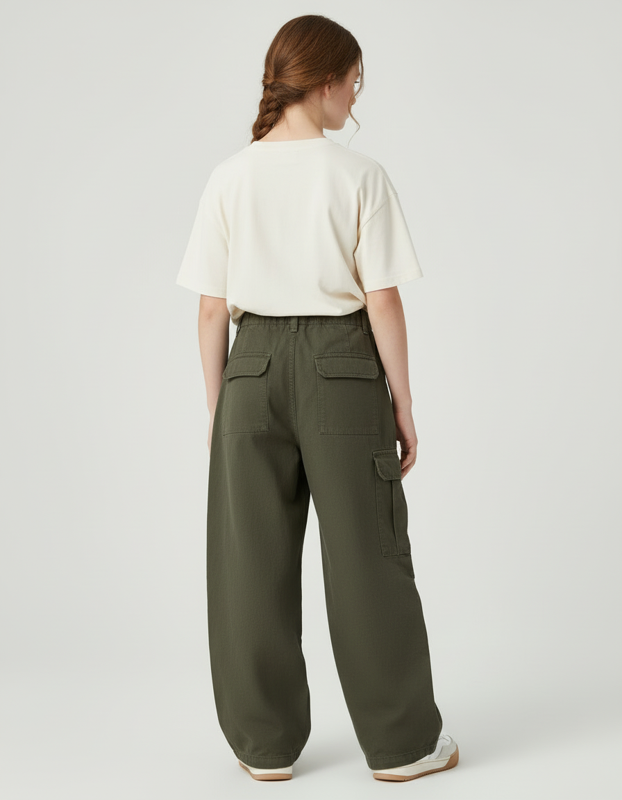 Pantalon Cargo Kaki Ample Multipoches Coton Enfant - vue 2