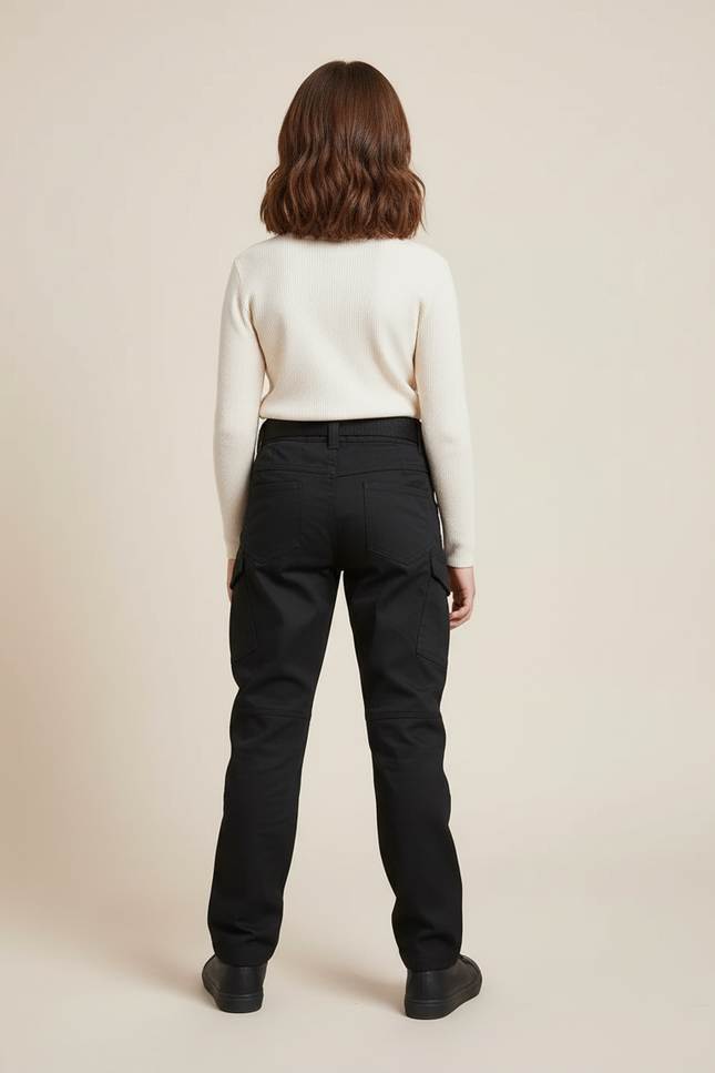Pantalon Cargo Fille Noir Droit - Gabardine - vue 2