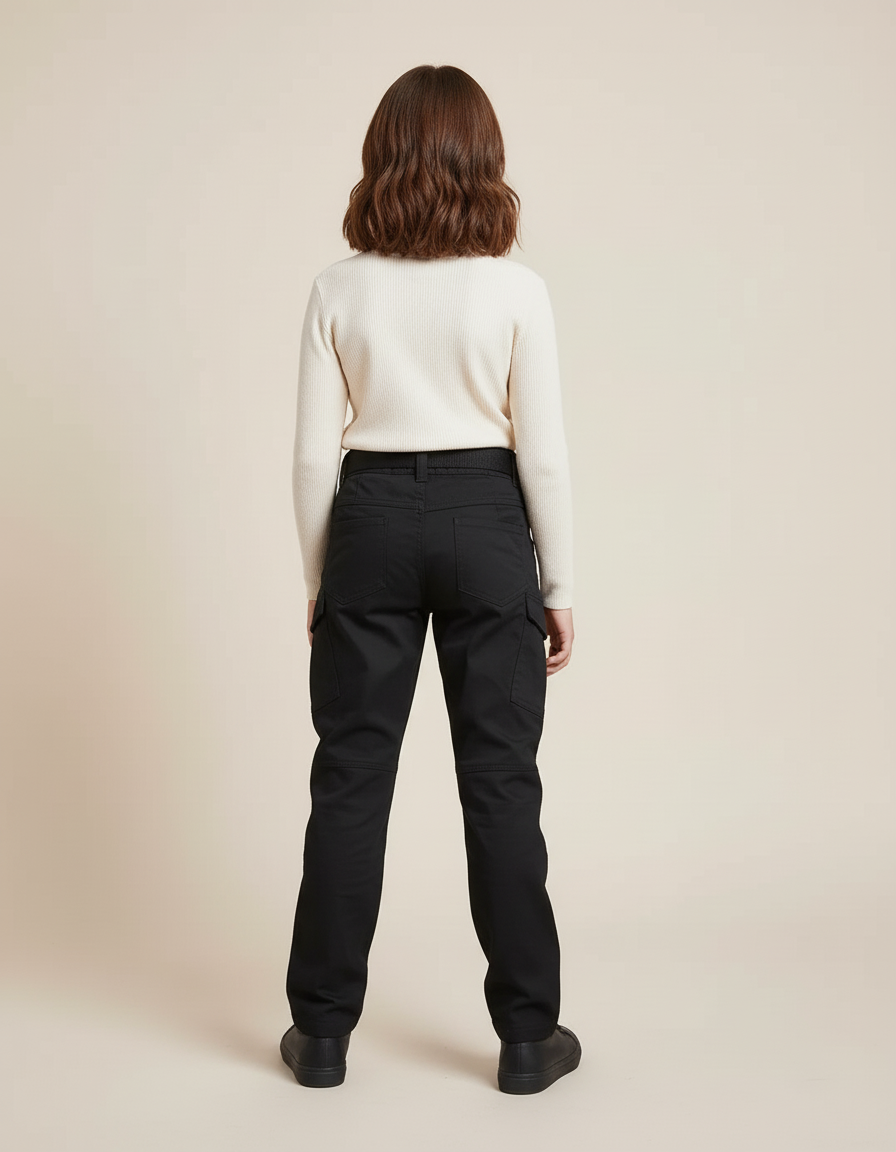 Pantalon Cargo Fille Noir Droit - Gabardine - vue 2