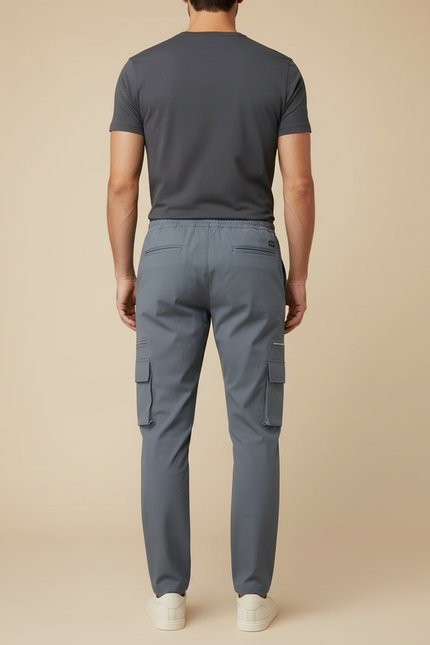 Pantalon Cargo Homme Gris Décontracté Cordon Multi-Poches - Gabardine - vue 2