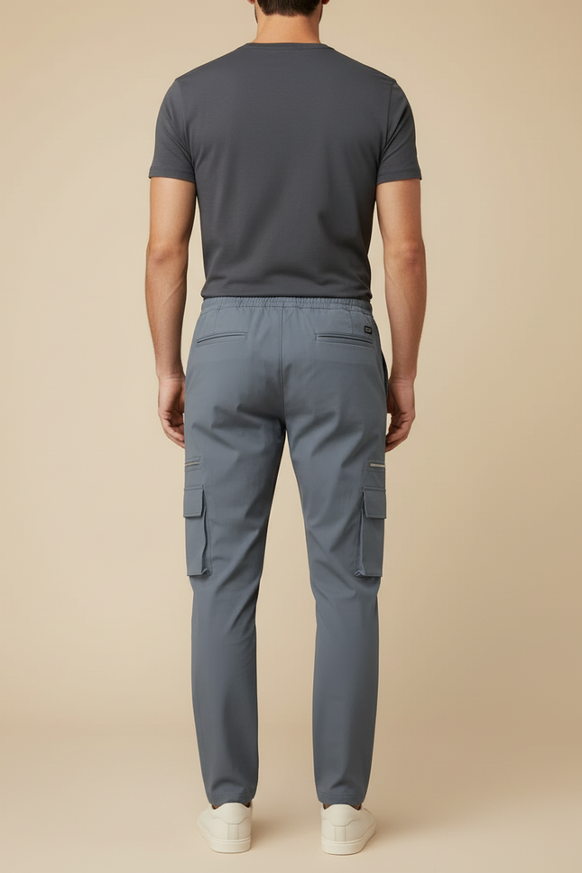 Pantalon Cargo Homme Gris Décontracté Cordon Multi-Poches - Gabardine - vue 2