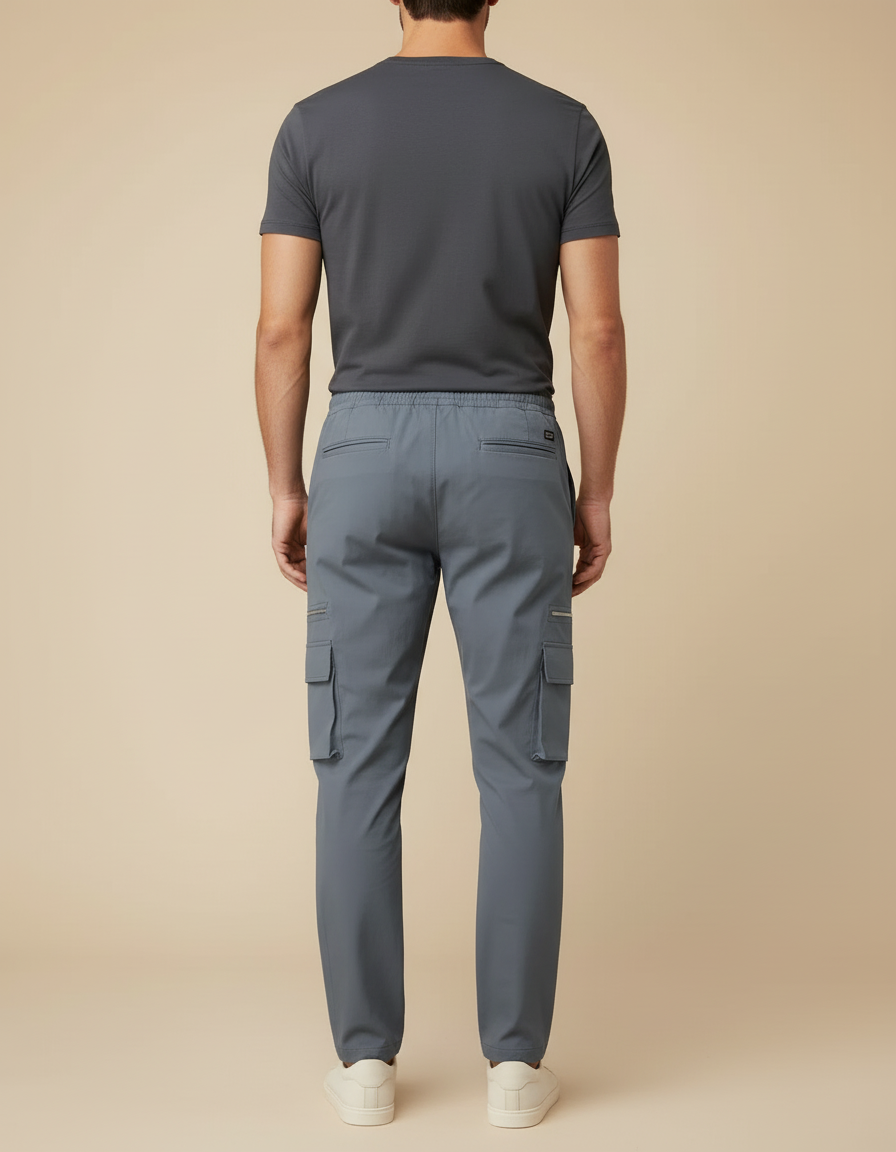 Pantalon Cargo Homme Gris Décontracté Cordon Multi-Poches - Gabardine - vue 2