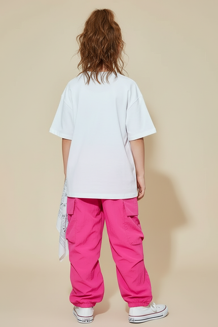 Pantalon Cargo Rose Fluorescent Ample Multipoches Enfant - Polyester - vue 2