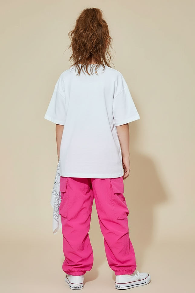 Pantalon Cargo Rose Fluorescent Ample Multipoches Enfant - Polyester - vue 2