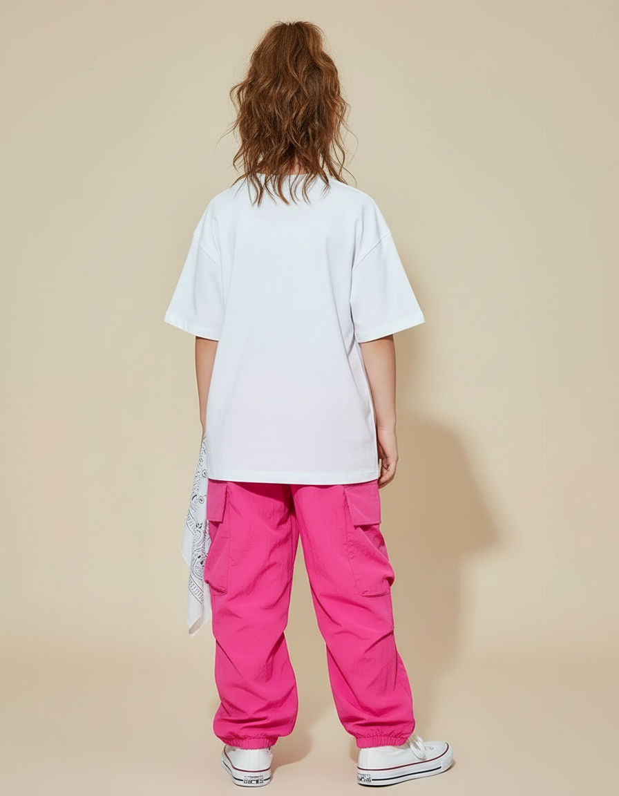Pantalon Cargo Rose Fluorescent Ample Multipoches Enfant - Polyester - vue 2
