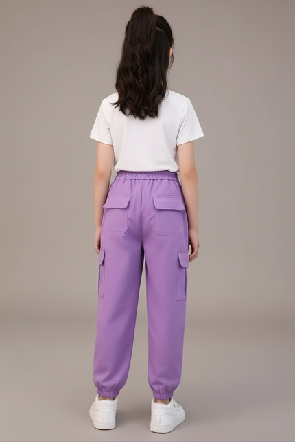 Pantalon Cargo Fille Violet Coton Ample Multipoches - vue 2