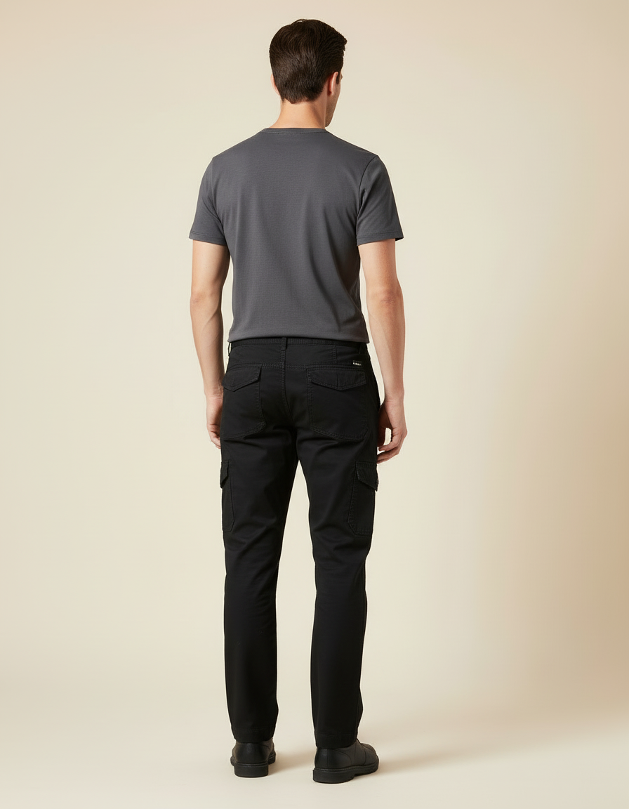 Pantalon Cargo Homme Noir Droit - Toile - vue 2