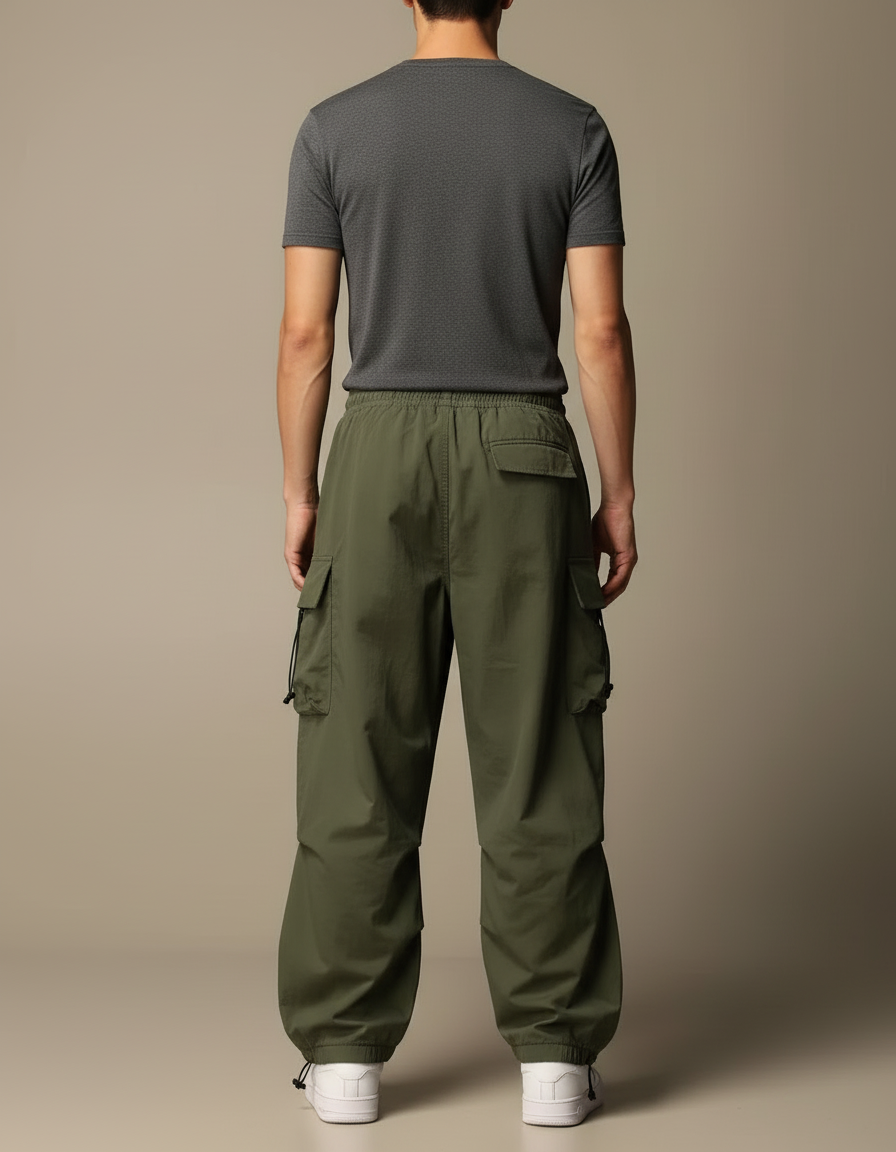 Pantalon Cargo Large - Kaki Polyester - vue 2