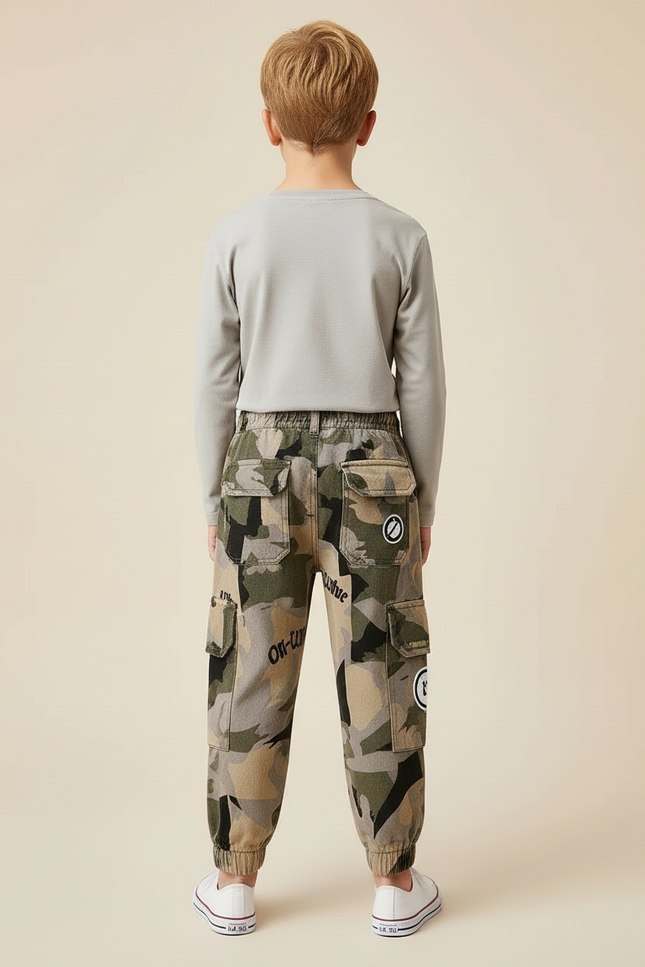 Pantalon Cargo Camouflage Enfant Décontracté Multipoches Imprimé - Toile - vue 2