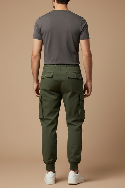Pantalon Cargo Vert Militaire Coton Stretch Jogger Homme - vue 2