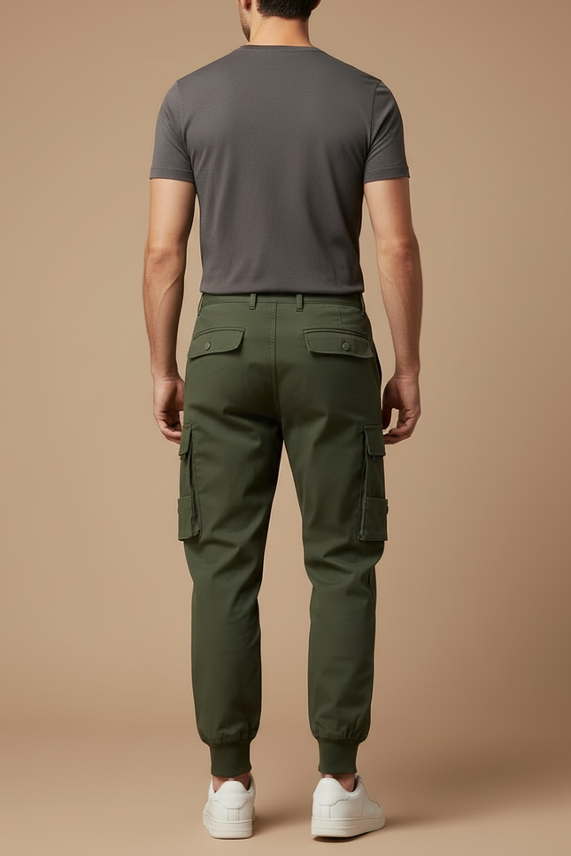 Pantalon Cargo Vert Militaire Coton Stretch Jogger Homme - vue 2