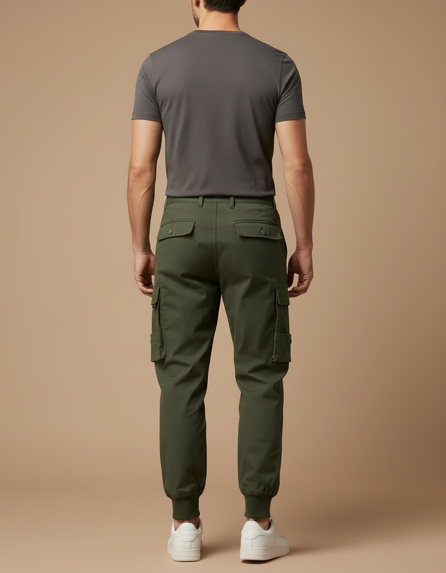 Pantalon Cargo Vert Militaire Coton Stretch Jogger Homme - vue 2