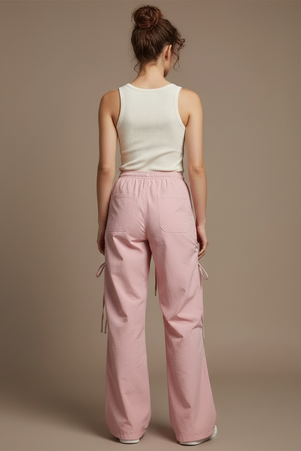 Pantalon Cargo Rose Ample Cordon Streetwear Femme - Toile - vue 2
