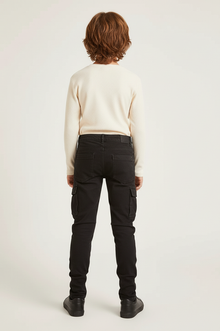 Pantalon Cargo Noir Slim Coton Multipoches Enfant - vue 2