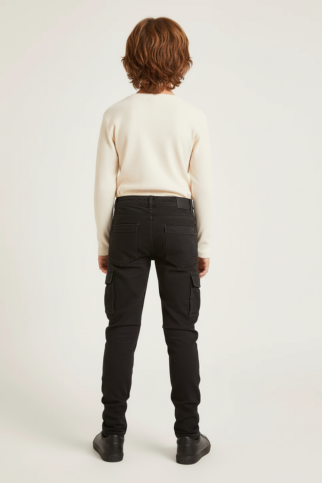 Pantalon Cargo Noir Slim Coton Multipoches Enfant - vue 2