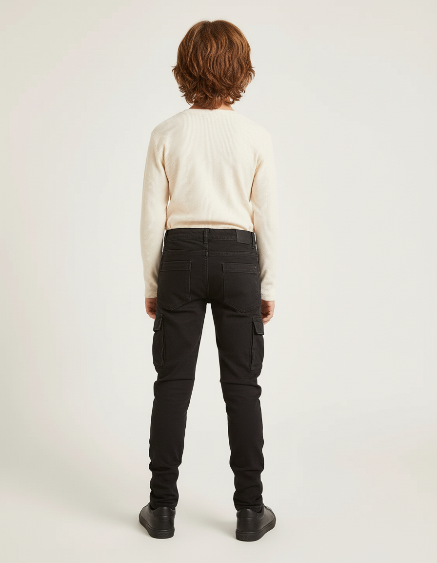 Pantalon Cargo Noir Slim Coton Multipoches Enfant - vue 2