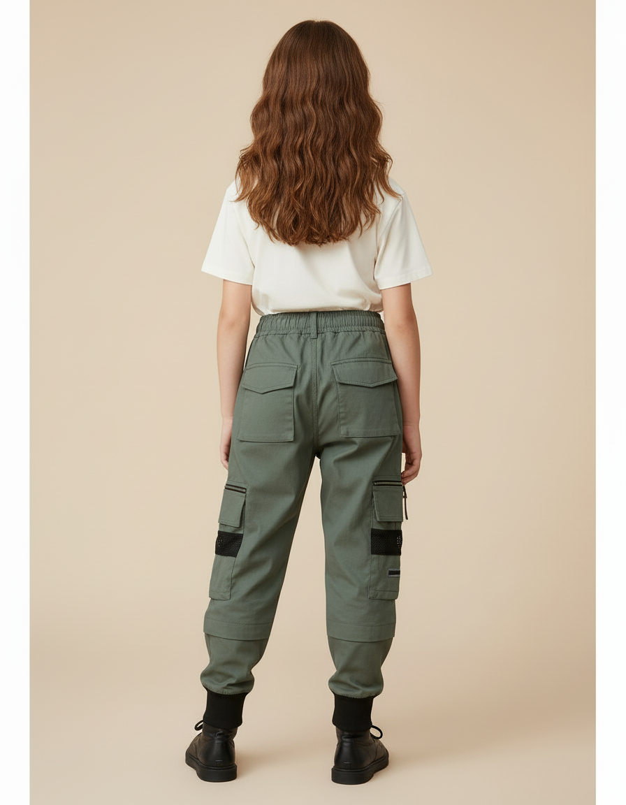 Pantalon Cargo Kaki Ample Multipoches Enfant Urbain - Toile - vue 2
