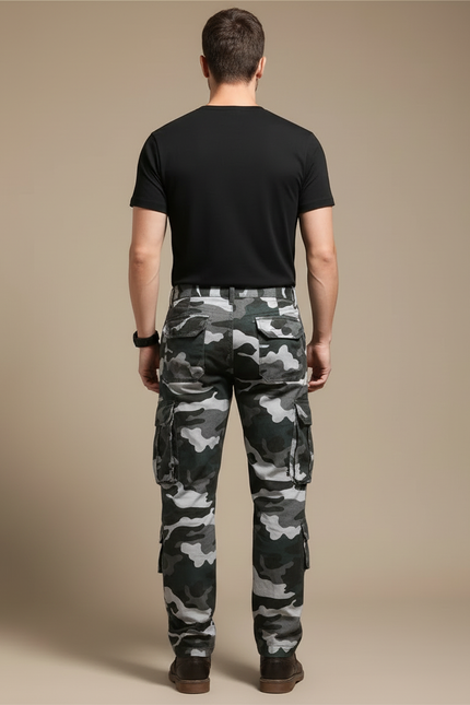 Pantalon Cargo Camouflage Gris Ample Multipoches Décontracté - Toile - vue 2