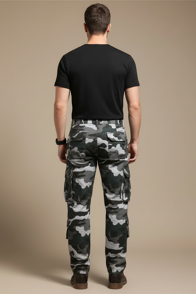 Pantalon Cargo Camouflage Gris Ample Multipoches Décontracté - Toile - vue 2