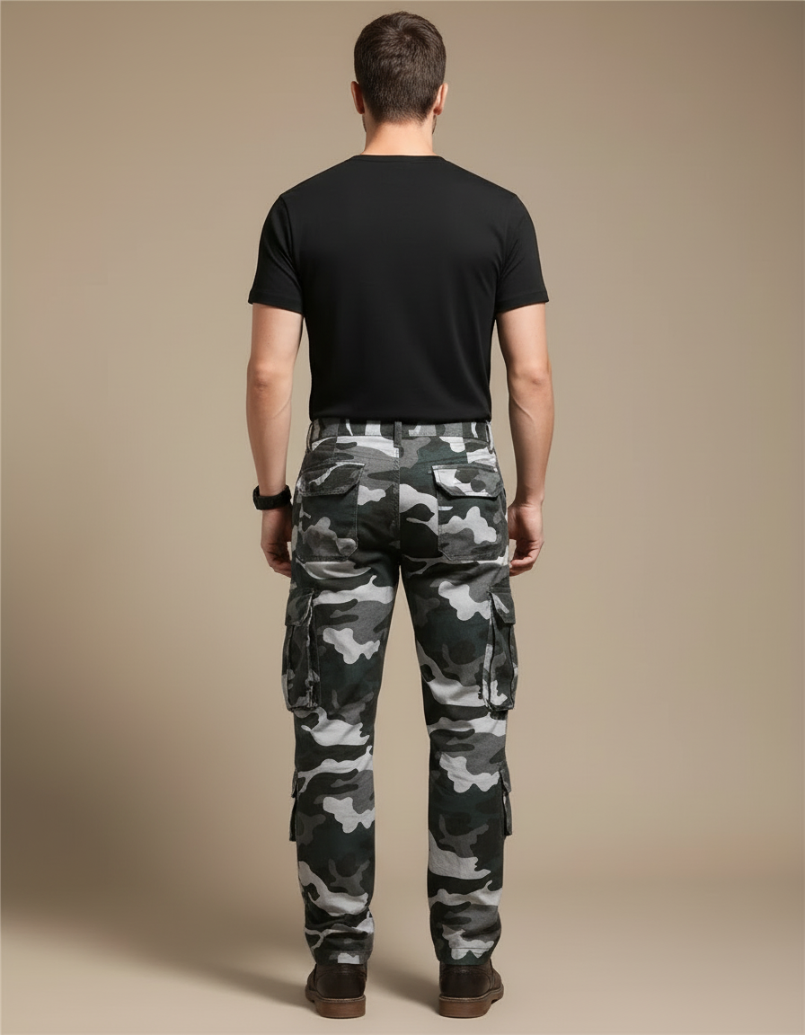 Pantalon Cargo Camouflage Gris Ample Multipoches Décontracté - Toile - vue 2