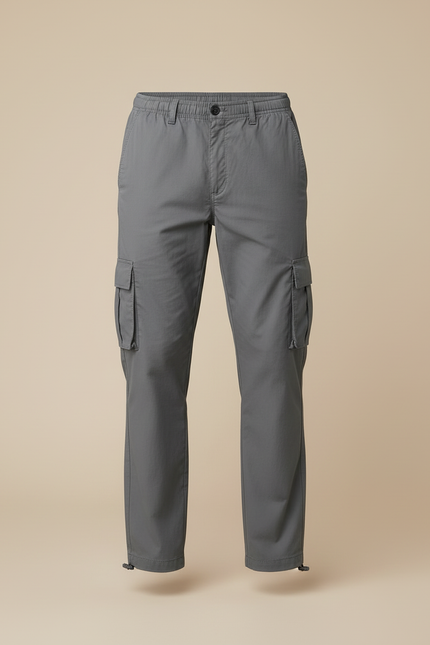Pantalon Cargo Gris Droit Décontracté Multipoches Coton - vue 3