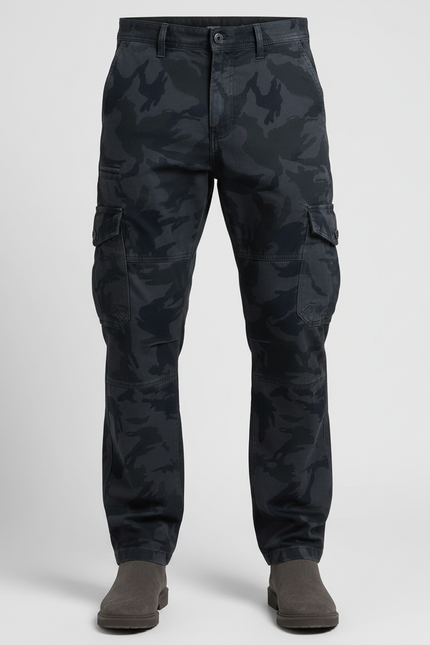 Pantalon Cargo Camouflage Noir Ample Coton Homme - vue 3