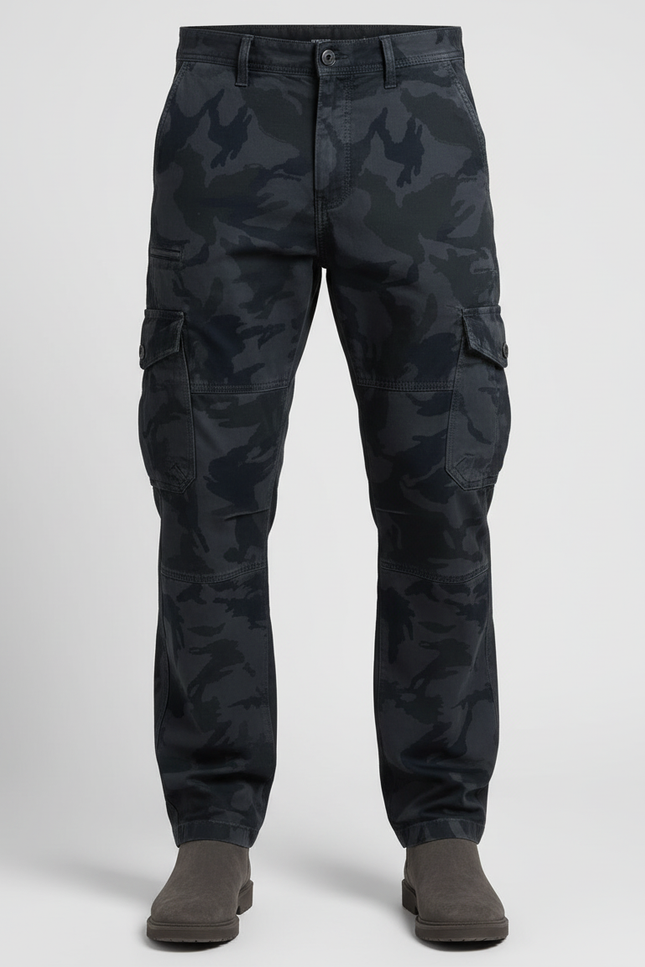Pantalon Cargo Camouflage Noir Ample Coton Homme - vue 3