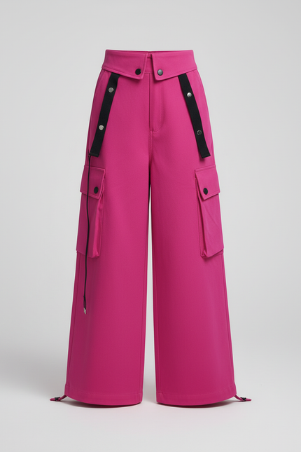 Pantalon Cargo Rose Ample Poches Bretelles Enfant - Gabardine - vue 3