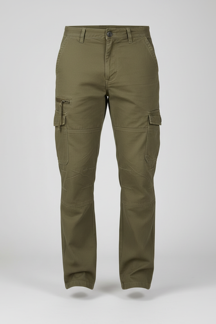 Pantalon Cargo Kaki Multipoches Coton Homme Tactique - Toile - vue 3