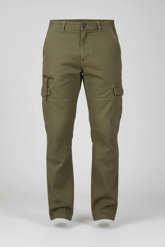 Pantalon Cargo Kaki Multipoches Coton Homme Tactique - Toile - vue 3