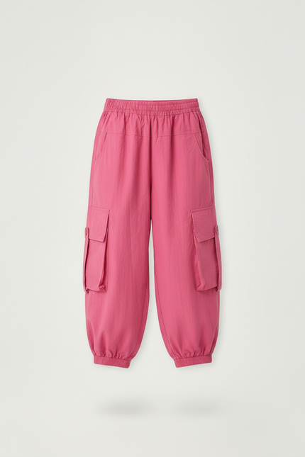 Pantalon Cargo Rose Ample Décontracté Multipoches Enfant - Lin - vue 3