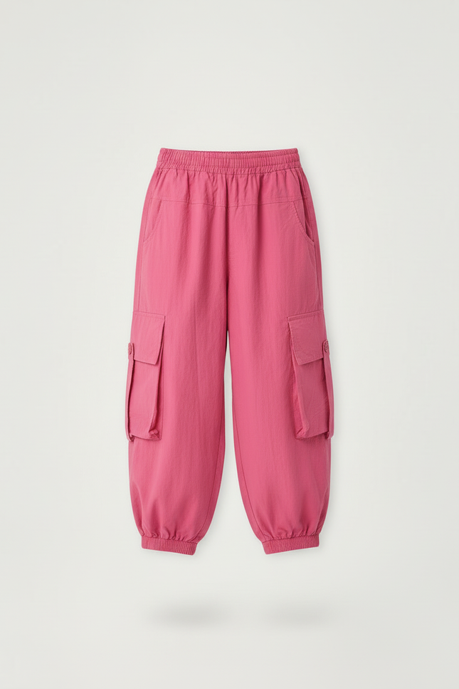Pantalon Cargo Rose Ample Décontracté Multipoches Enfant - Lin - vue 3