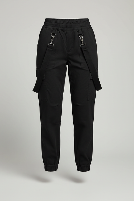 Pantalon Cargo Noir Coton Ample Bretelles Femme - vue 3