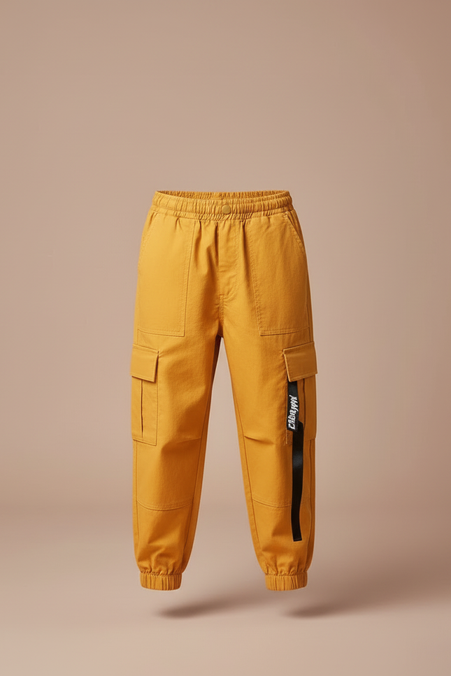 Pantalon Cargo Jaune Ample Garçon Coton Poches - Toile - vue 3