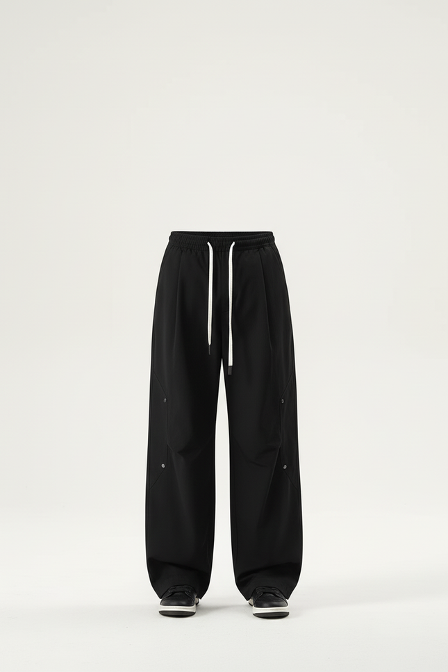 Pantalon Cargo Noir Ample Décontracté Cordon - Polyester - vue 3